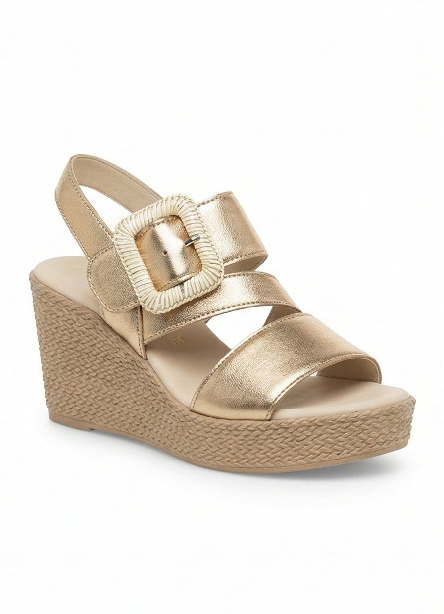 Leather Espadrille Wedge Sandals with Woven Buckle