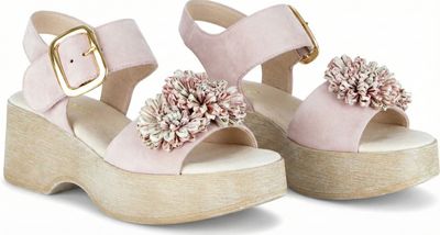 Leather Flatform Sandals with Floral Appliqué