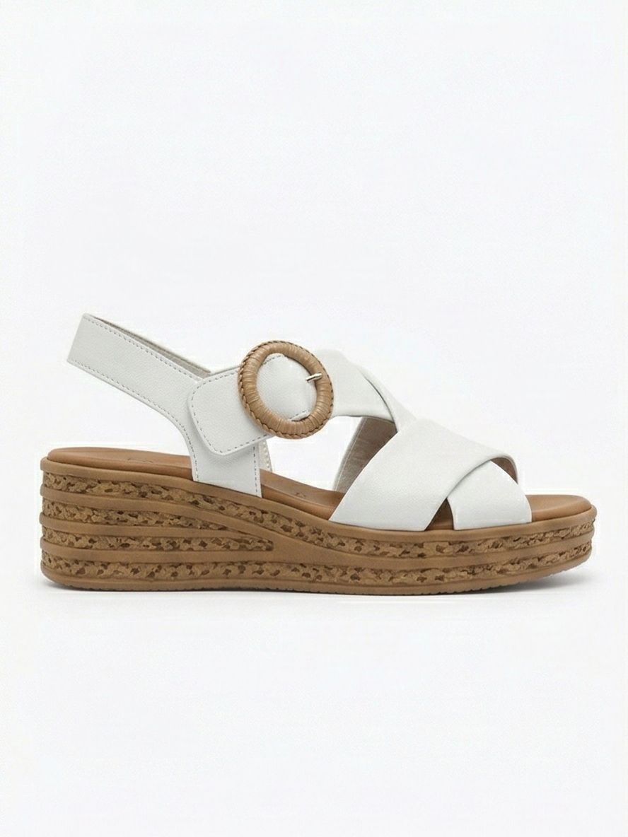 Leather Platform Sandals with Woven Buckle