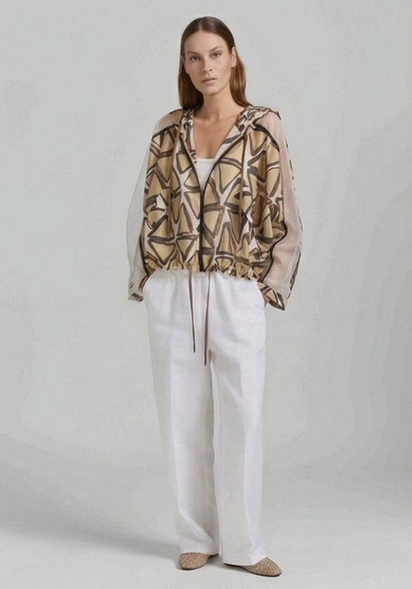 Sheer Geometric Print Bomber Jacket