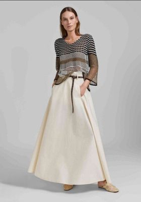 Lightweight Open Knit Striped V-Neck Sweater