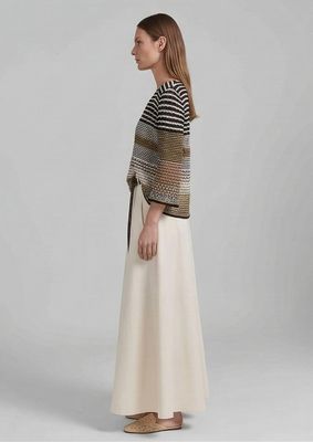 Lightweight Open Knit Striped V-Neck Sweater