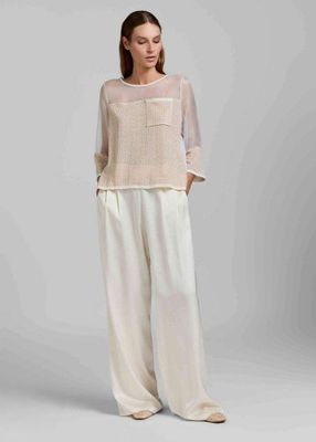 Mixed-Media Sheer and Textured Blouse