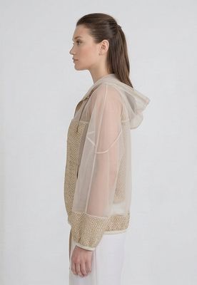Sheer Metallic Woven Bomber Jacket
