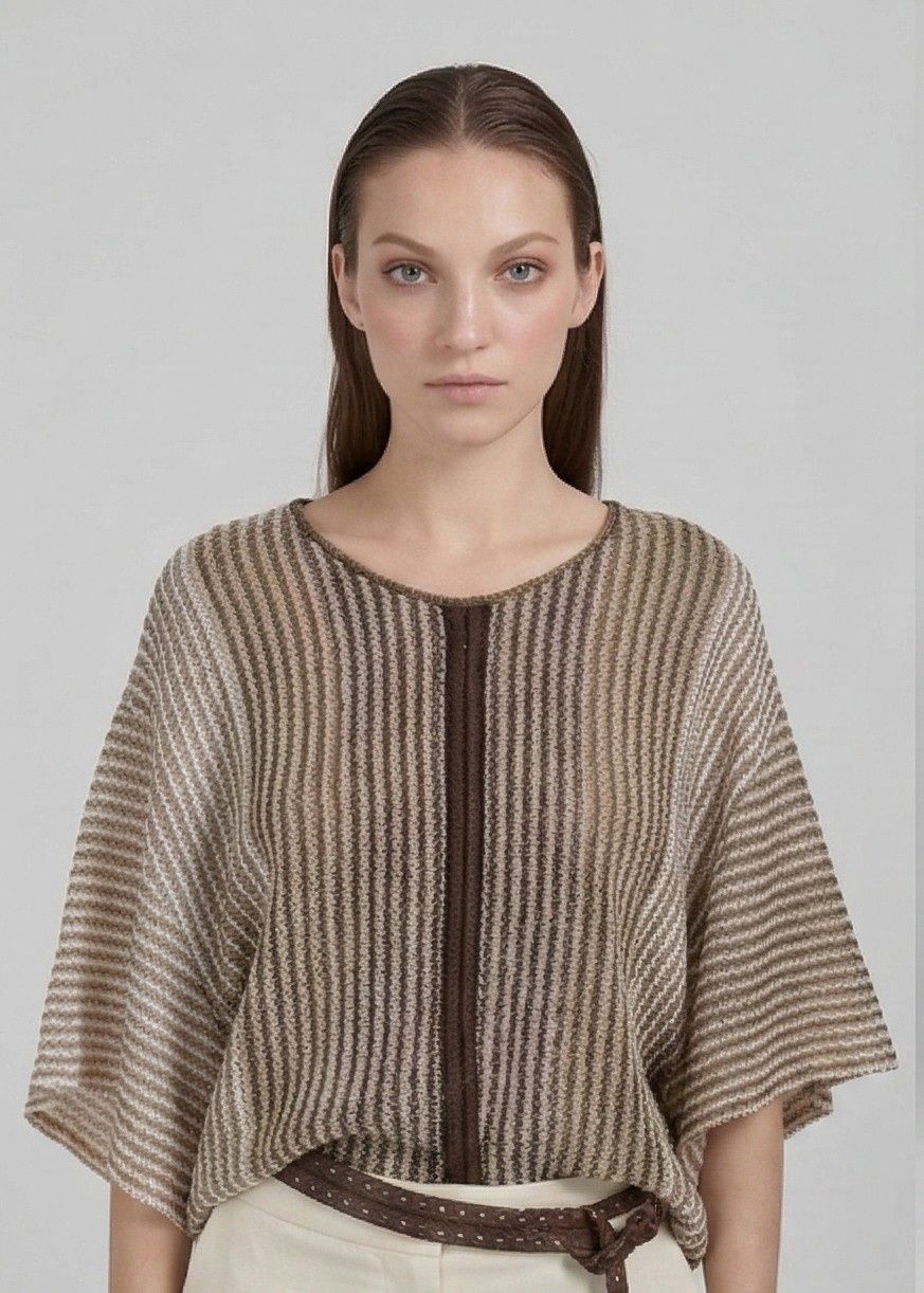Earth Tone Striped Open-Knit Sweater