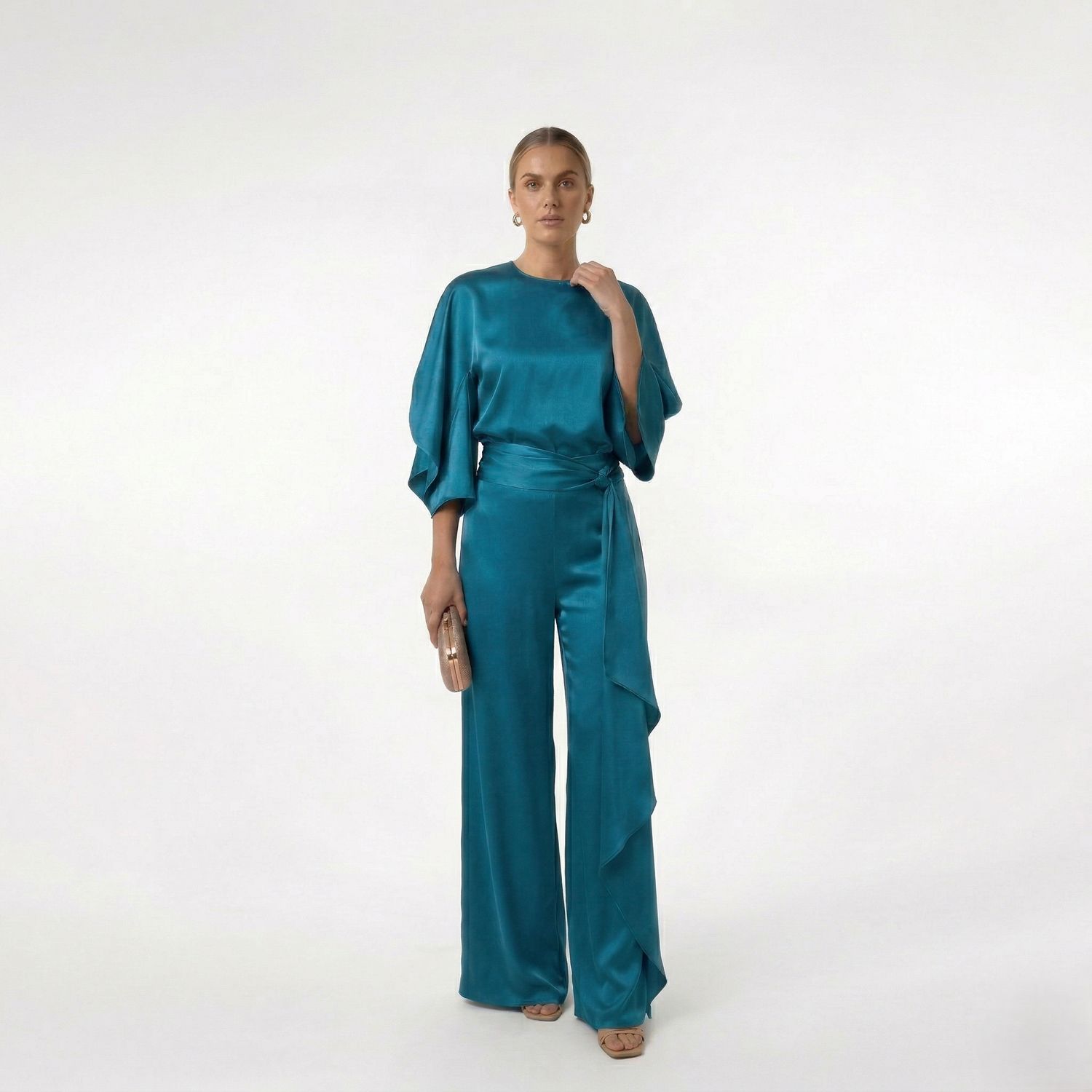 Drape-Sleeve Round Neck Blouse