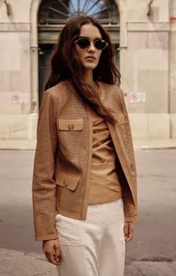 Long Sleeve Perforated Leather Jacket