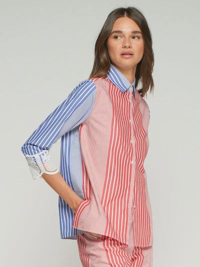 Lace-Trimmed Bold Striped Blouse