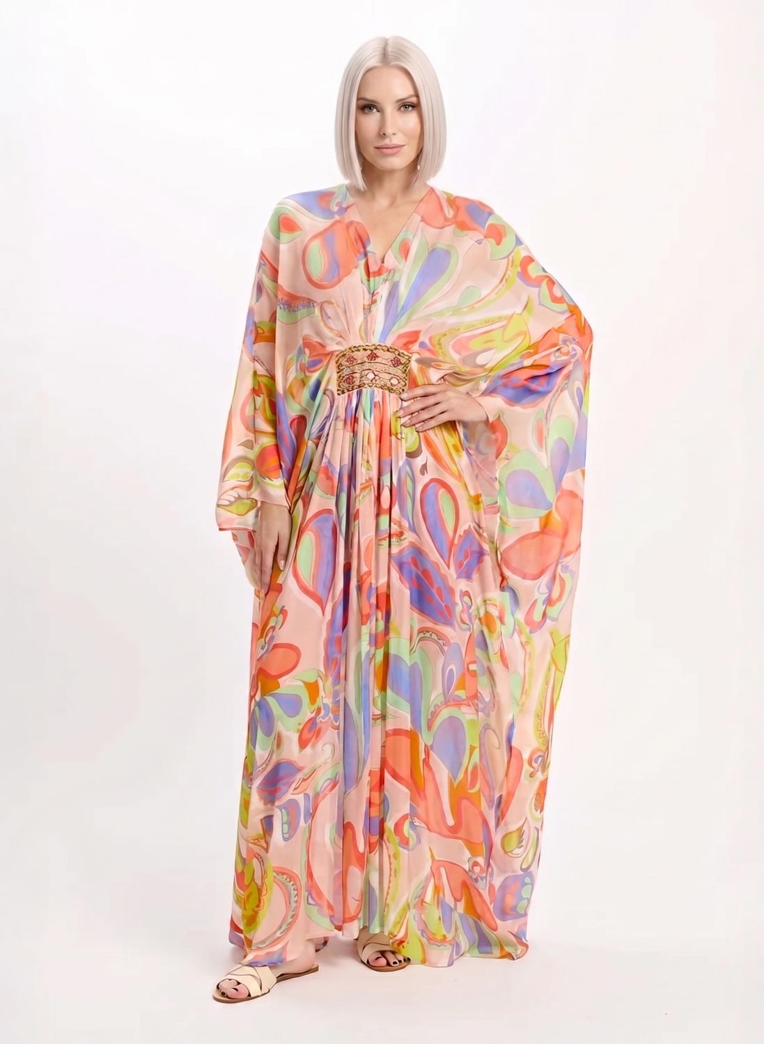 Long Paisley Print Caftan
