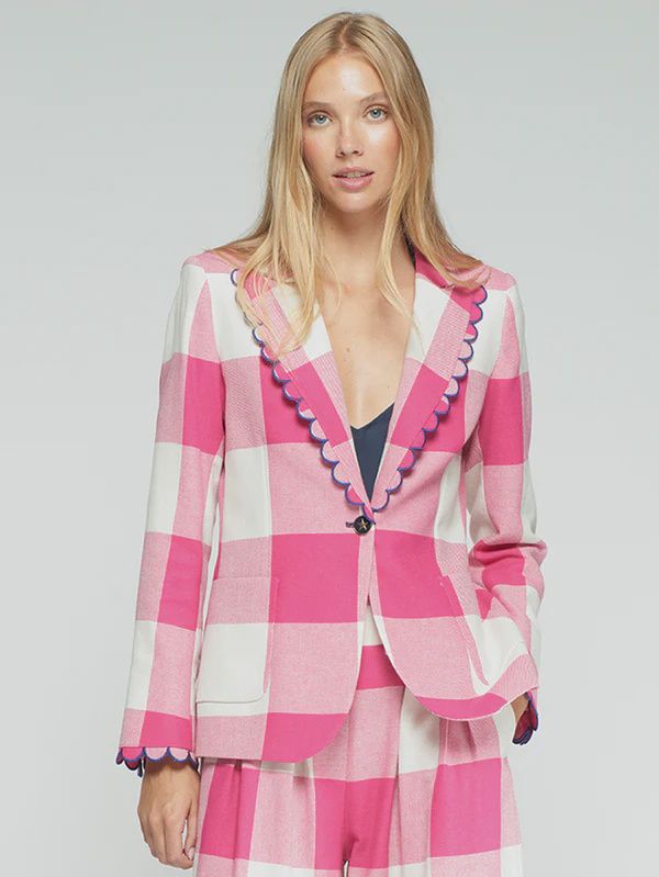Gingham Check Jacket with Ribbed Trim