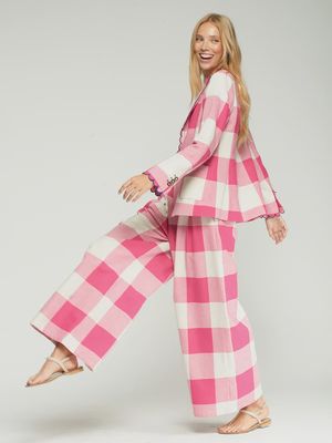 Gingham Check Jacket with Ribbed Trim
