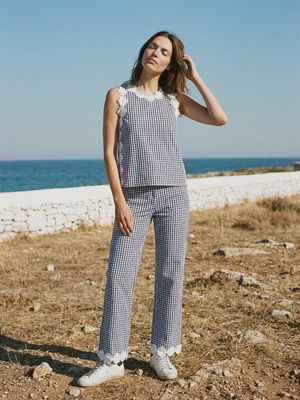 Gingham Floral Embroired Top