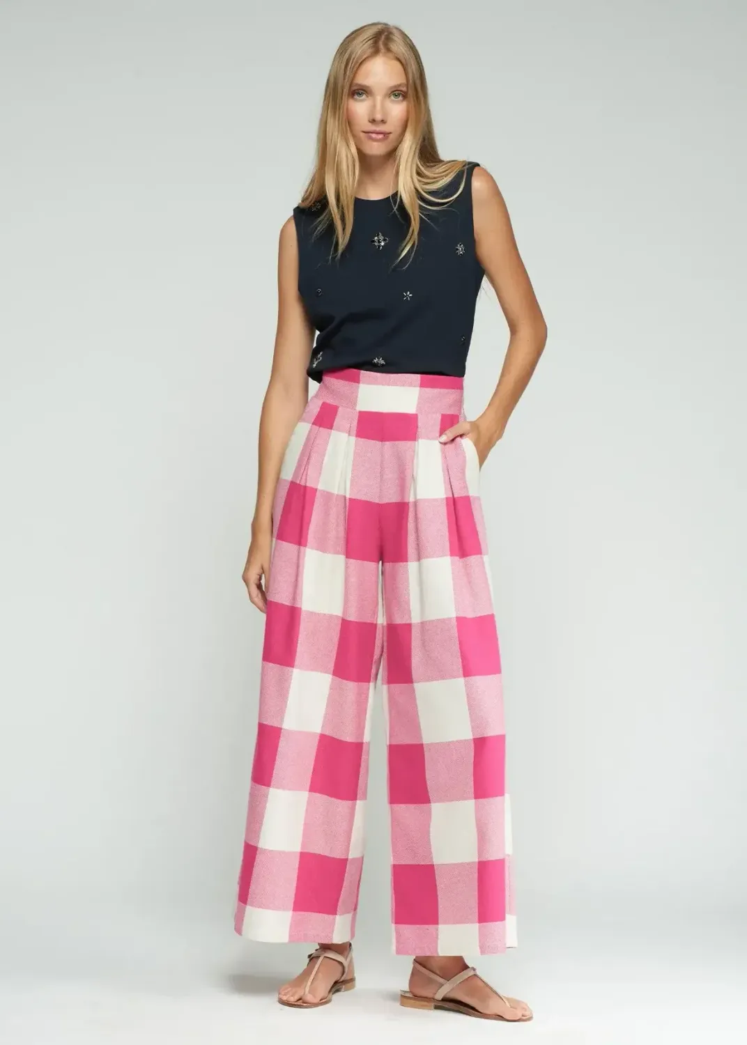 Gingham Pleated Trousers
