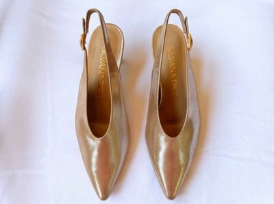 Metallic Kitten Heel Slingbacks
