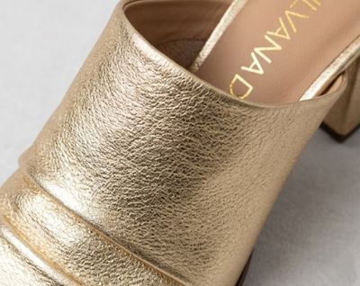 Metallic Leather Block Heel Mules