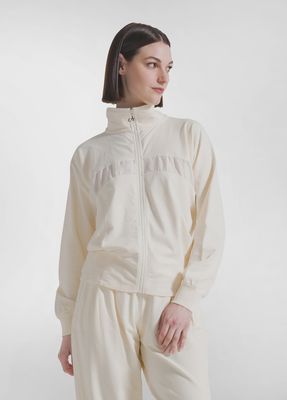 Zip-Up Hoodie With Crinkled Effect Viscose Detail