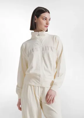 Zip-Up Hoodie With Crinkled Effect Viscose Detail