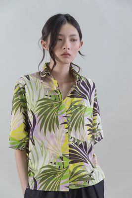 Oversize Short  Sleeve Shirt With Palm Print