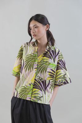 Oversize Short  Sleeve Shirt With Palm Print