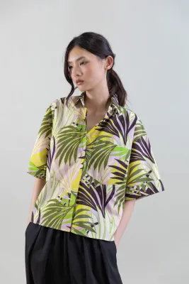 Oversize Short  Sleeve Shirt With Palm Print