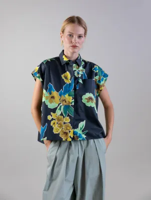Oversize Satin Cotton Blouse With Botanical Print