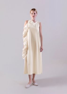 Sculptural Rosette Mercerized Cotton Midi Dress
