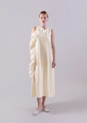 Sculptural Rosette Mercerized Cotton Midi Dress