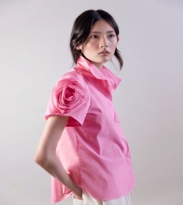 Poplin Blouse With Structured Flower Sleeves