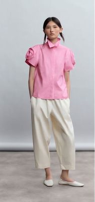 Poplin Blouse With Structured Flower Sleeves