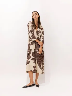 Orient Contour Silk Midi Tunic with Mandarin Tie-Neck