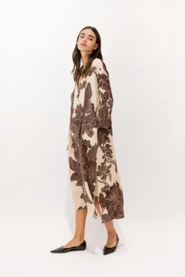 Orient Contour Silk Midi Tunic with Mandarin Tie-Neck