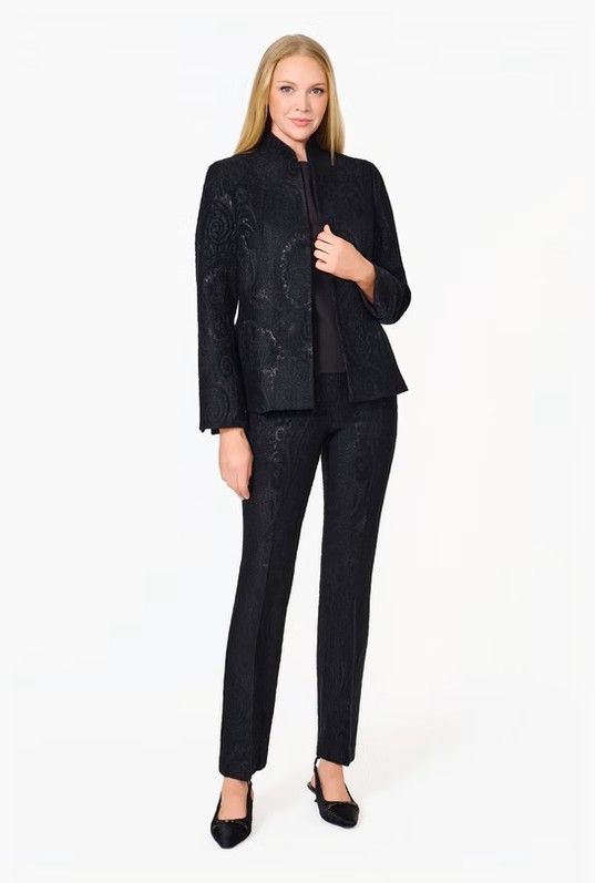 Brocade Front Zip Ankle Pants 8209, Color: Black, Size: 4
