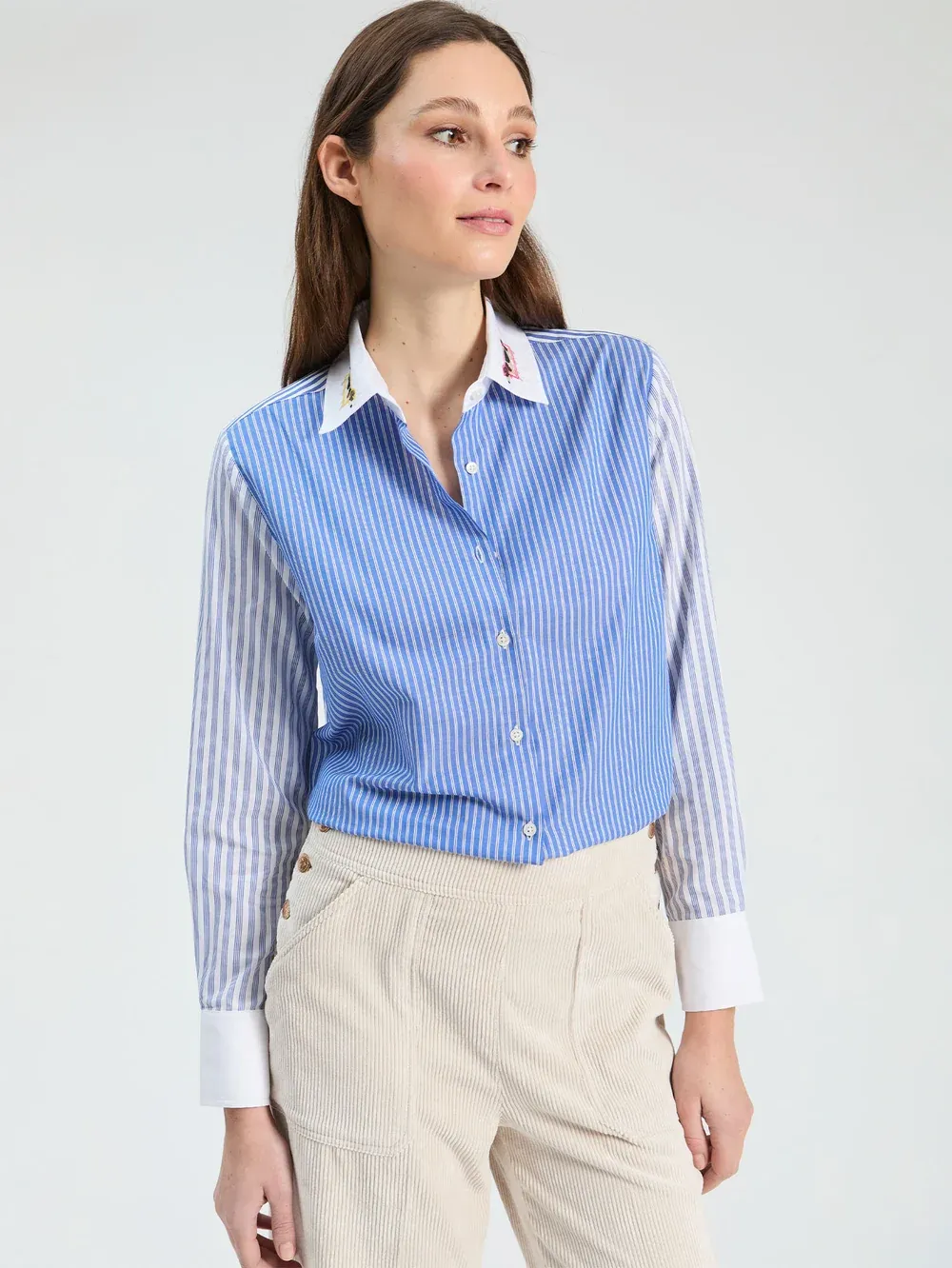Striped Shirt With Embroidered Collar