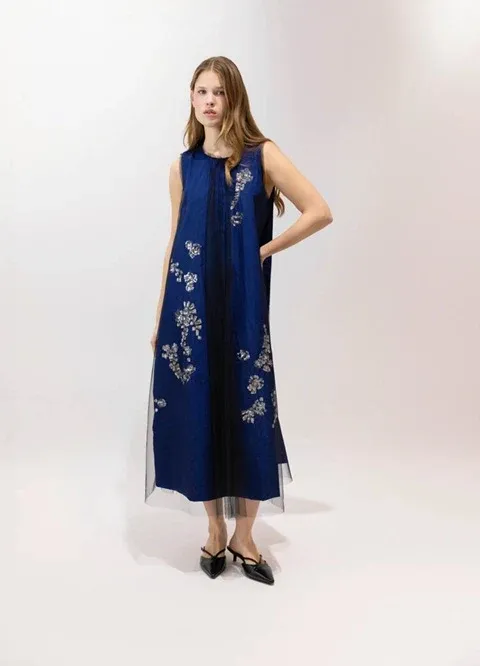 Embroidered Taffeta &amp; Tulle Dress
