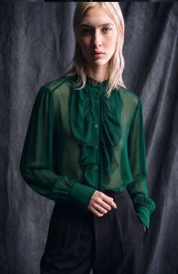 Sheer Silk Georgette Ruffle Blouse