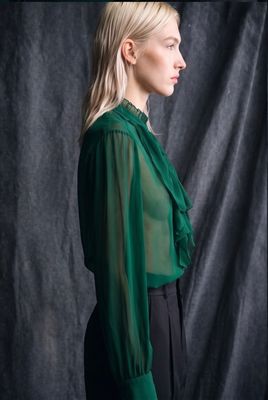 Sheer Silk Georgette Ruffle Blouse