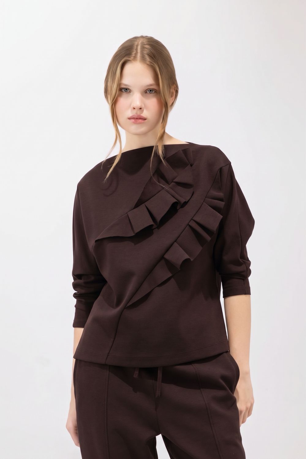 Inserted Ruffle Neoprene Top