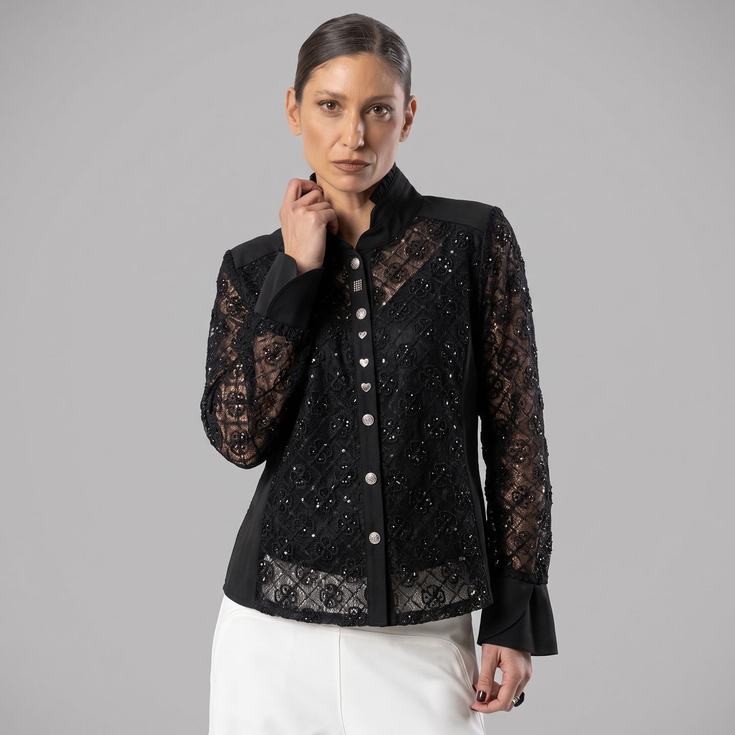 Lace Shirt With Micro Sequins