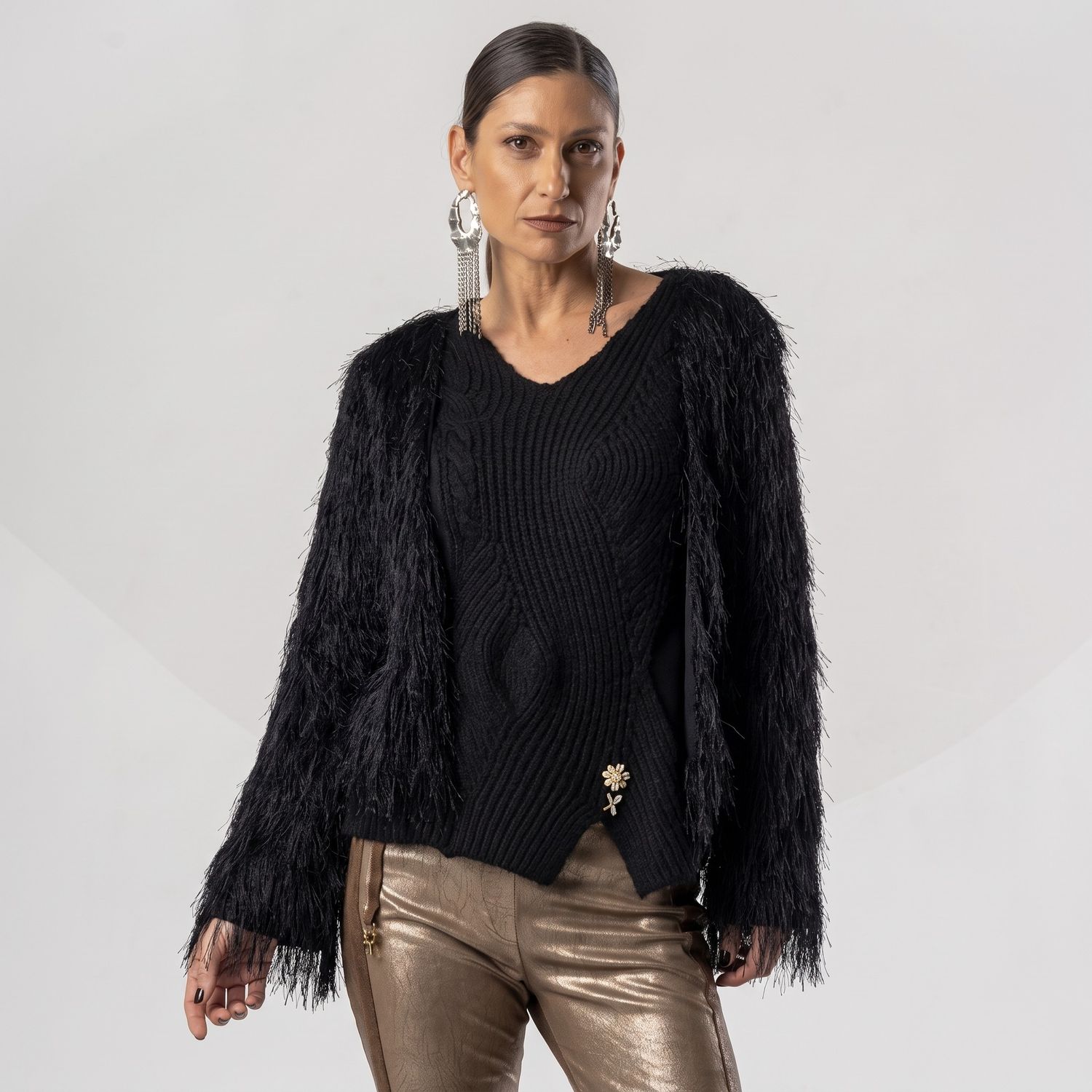 Sweater With Faux Fur Fringe