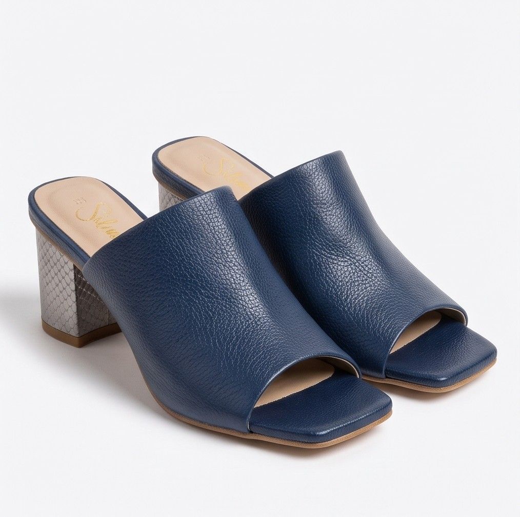 Pebbled Leather Block Heel Mules