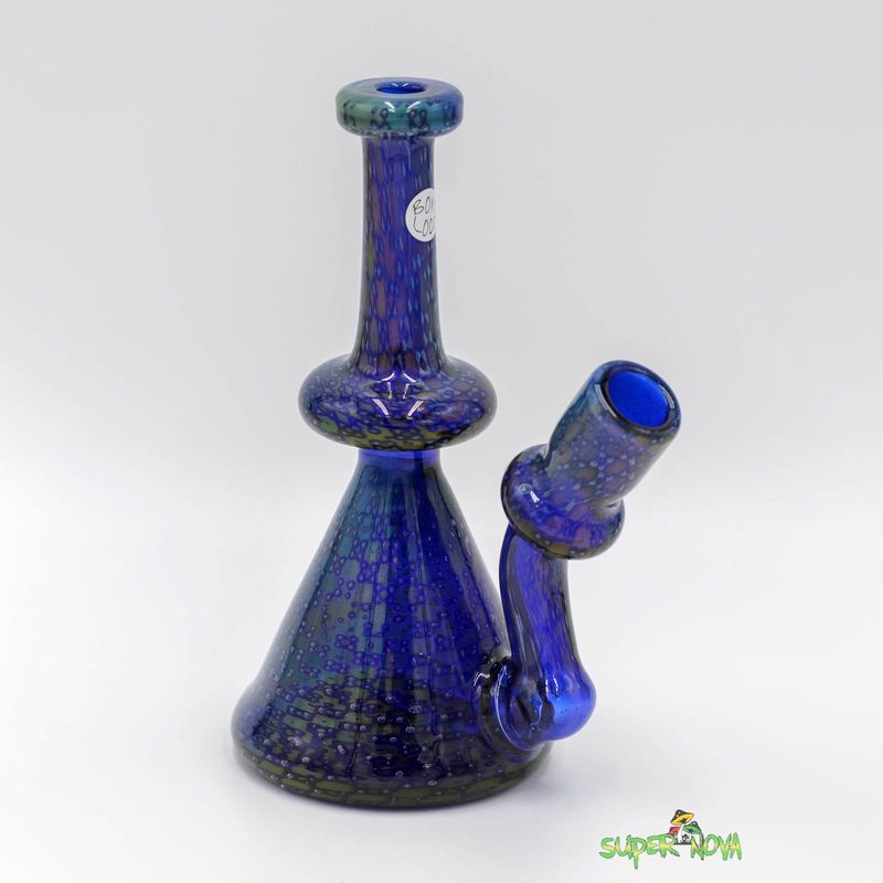 Blue & Gold Fumed Bubble Trap Beaker Base by Boro Loco Blue & Gold Fumed Bubble Trap Beaker Base by Boro Loco