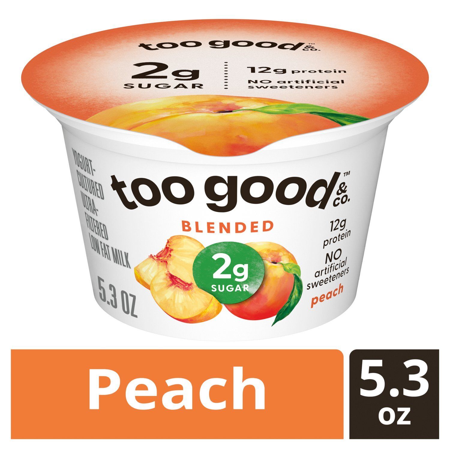 Too Good &amp; Co. Peach Blended Yogurt-Cultured Ultra-Filtered Low Fat Milk, 5.3 oz