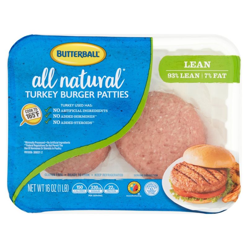 Butterball All Natural Lean Turkey Burger Patties, 16 oz