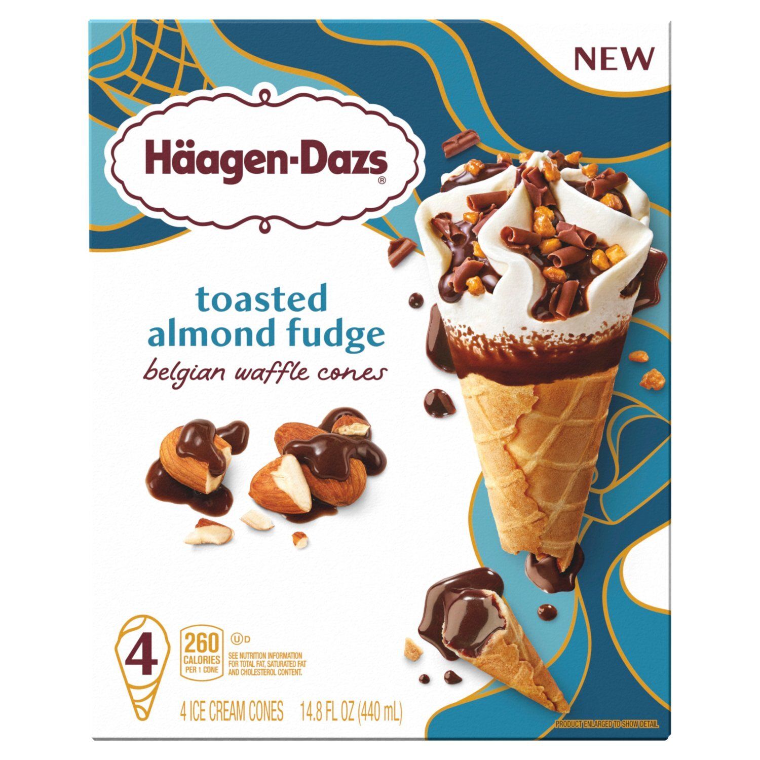 Häagen-Dazs Toasted Almond Fudge Belgian Waffle Ice Cream Cones, 4 count, 14.8 fl oz