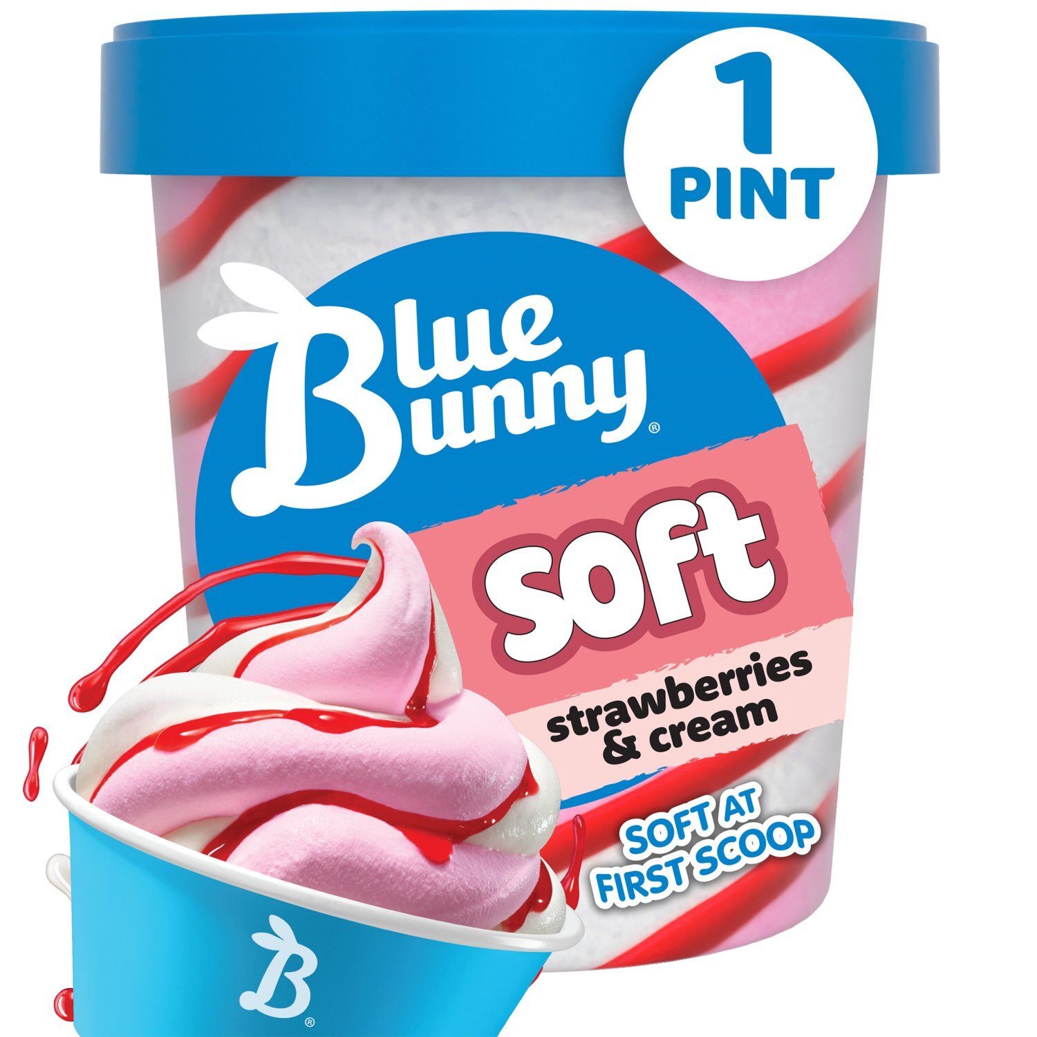Blue Bunny Strawberries &amp; Cream Soft Frozen Dairy Dessert, 1 pint