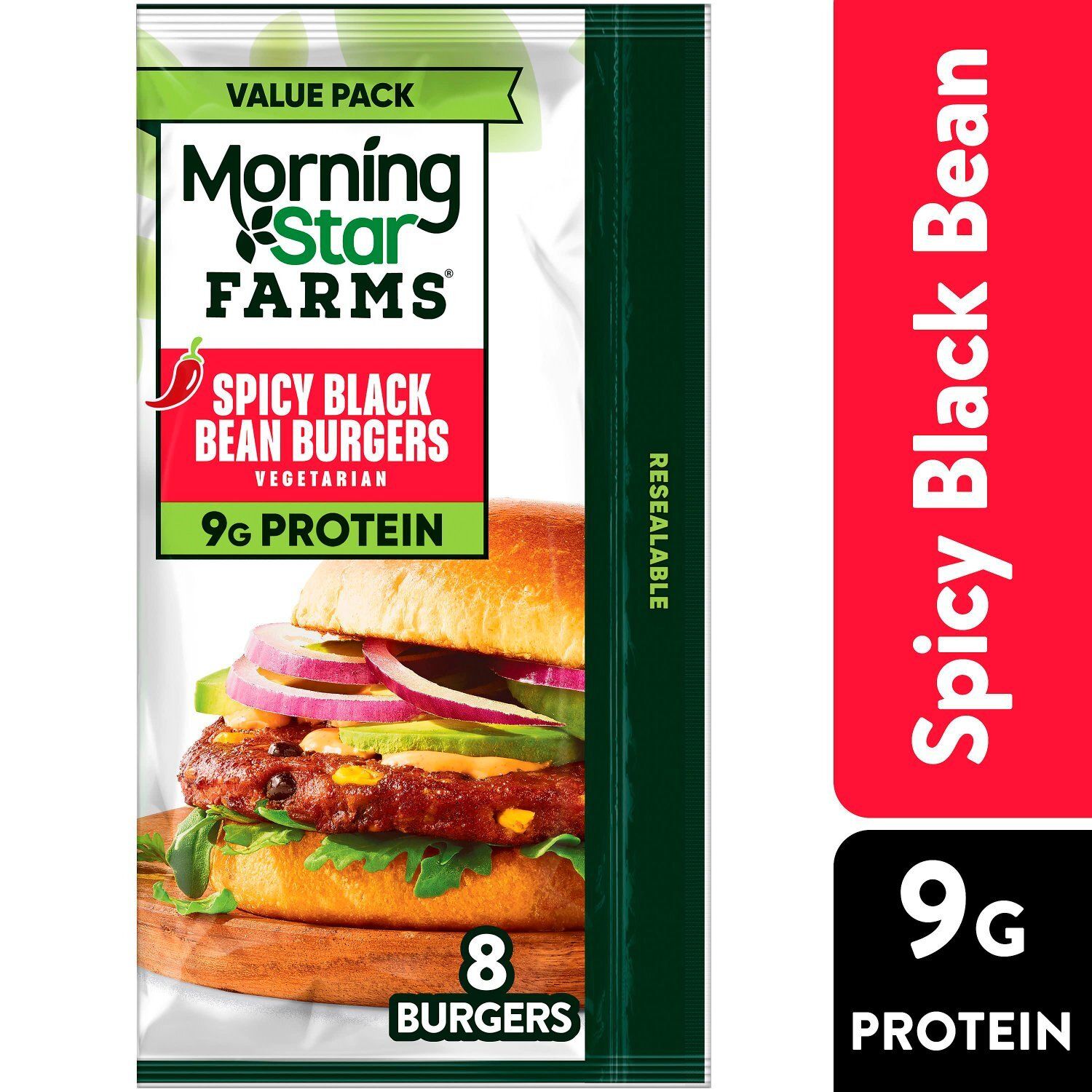 MorningStar Farms Spicy Black Bean Vegetarian Burgers Value Pack, 8 count, 18.9 oz