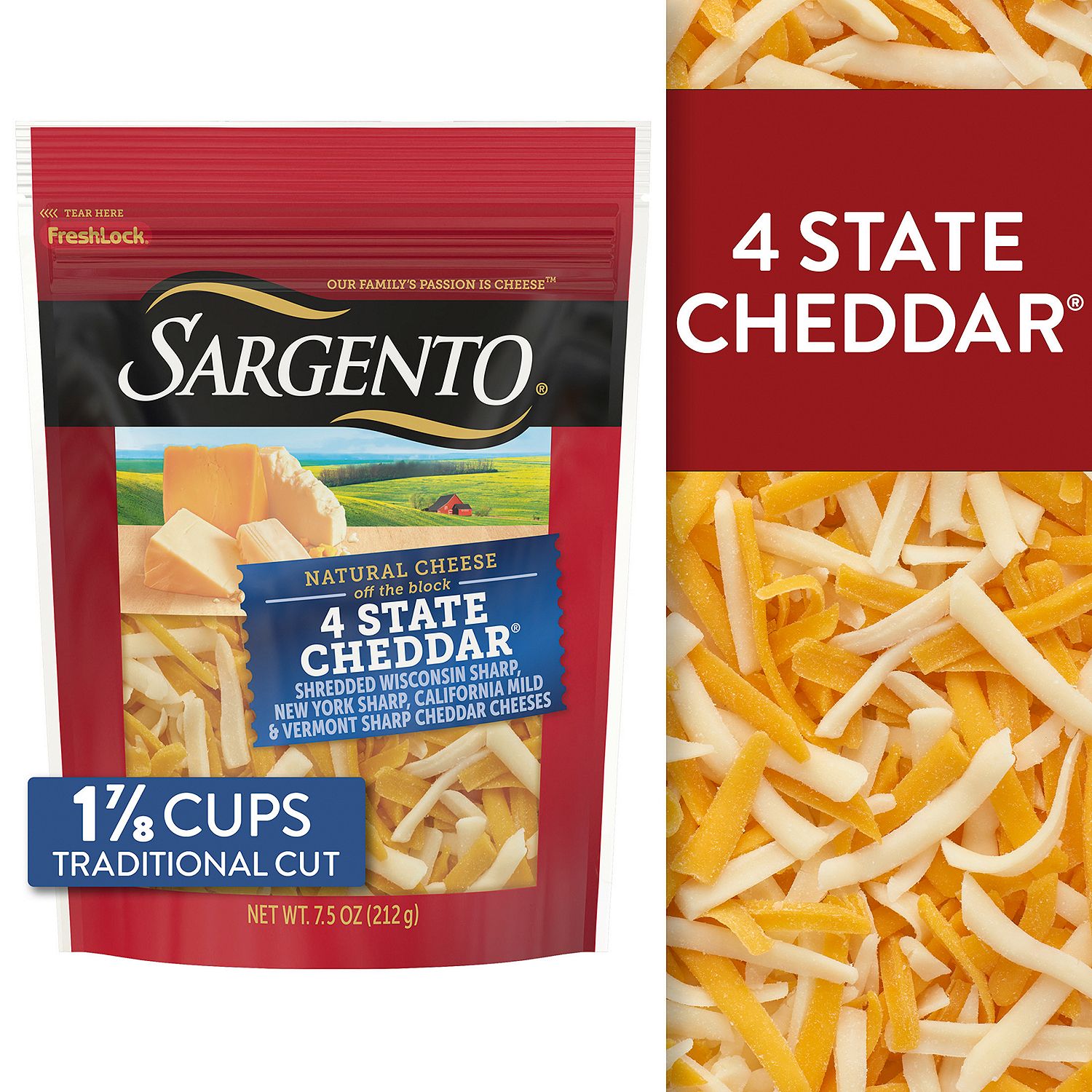 Sargento Shredded 4 State Cheddar Natural Cheese, 7.5 oz