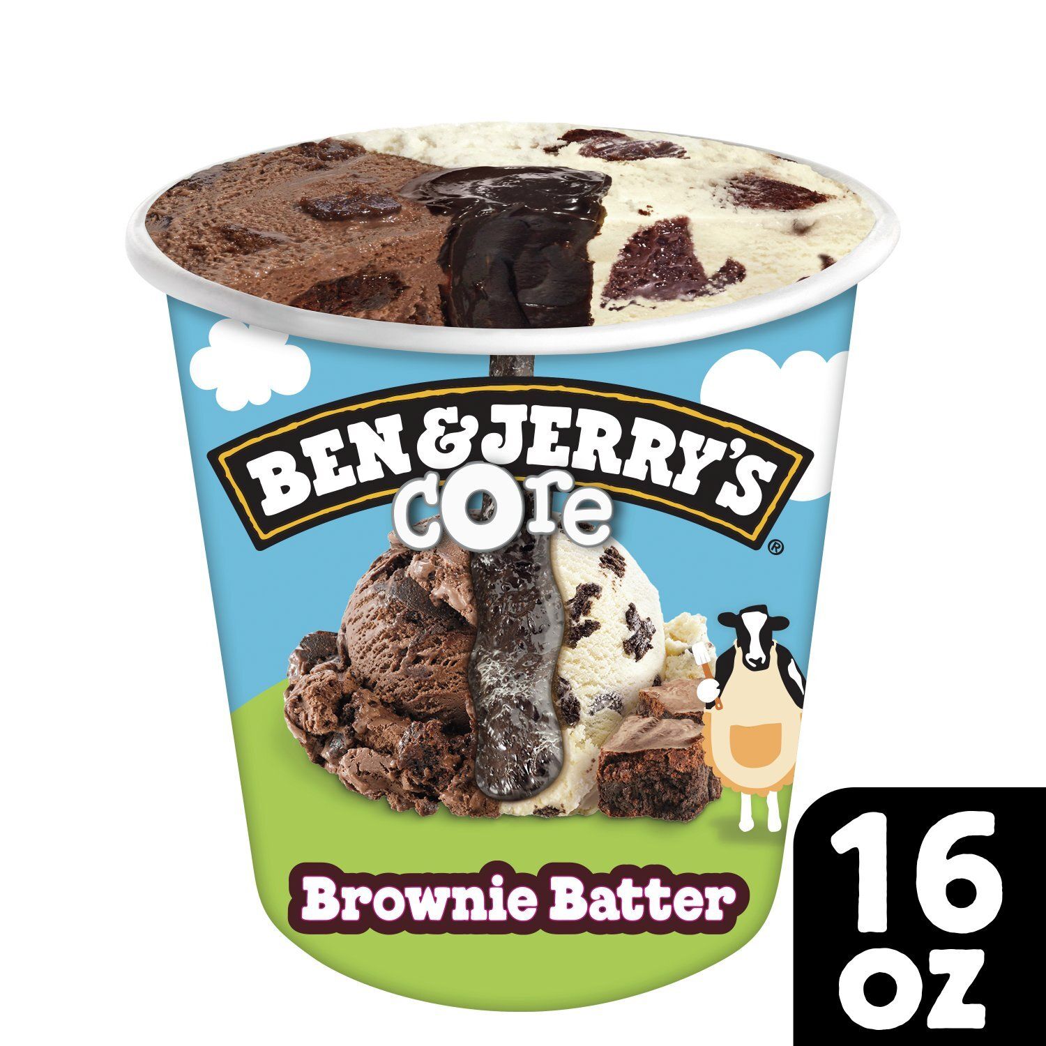Ben &amp; Jerry&#39;s Brownie Batter Chocolate &amp; Vanilla Ice Cream Pint 16 Oz