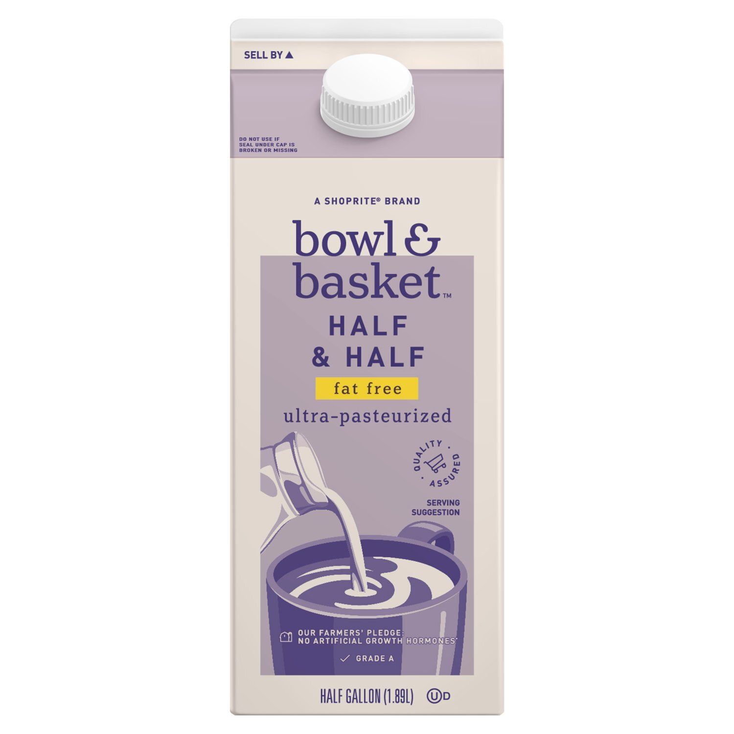 Bowl &amp; Basket Half &amp; Half Fat Free Milk, half gallon