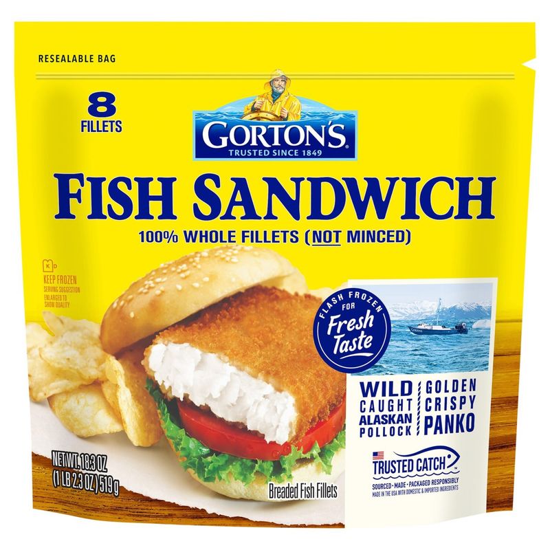 Gorton&#39;s Fish Sandwich Breaded Fish Fillets, 8 count, 18.3 oz